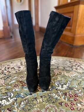 Black Suede Knee-High Women's Boots